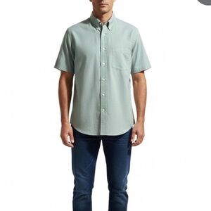 Dover Casual Green Button Down Shirt with Short Sleeves 15 1/2